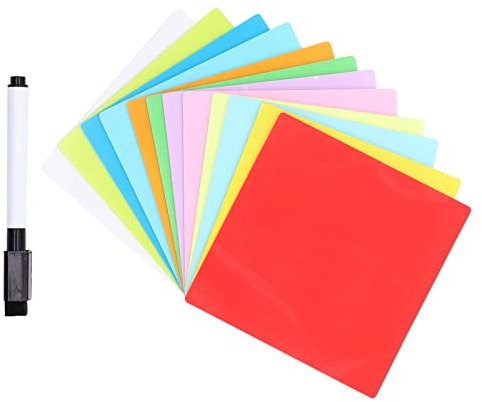 Aladeno 12-teiliges, trocken abwischbares Notizzettel-Set aus PET und TPE, wiederverwendbar, waschbar, abnehmbar, Bürobedarf, Minitafel, Quadrate, Notizen mit Marker für Zuhause,