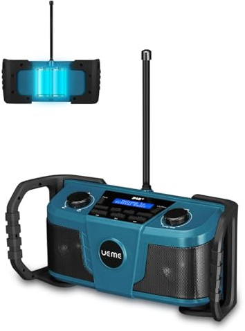 UEME DAB Plus Radio Baustellenradio Mit Akku, Outdoor Radio Mit Bluetooth 5.0, DAB+, FM Und Aux, Robustes Gehäuse, Spritzwassergeschützt, inkl. DC Netzkabel (Blau)