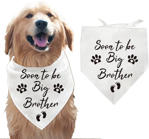 arricraft 1 Stück Haustier Hundehalstuch Weißes Dreieckiges Haustier Bandana Aus Baumwolle Mit Der Aufschrift „Bald Wird Großer Bruder“ Und Pfoten Waschbarer Schal Lätzchen Zubehör Chief