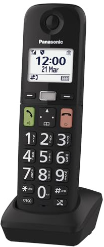 Panasonic KX-TGUA10EXB zusätzliches Mobilteil für Digitale Schnurlostelefone KX-TGU130/KX-TGU110, große Tasten, Favoriten-Taste, hörgerätekompatibel, Hauptgerät erforderlich, Schwarz