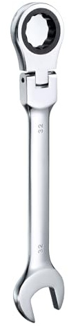 sourcing map Llave de trinquete de cabeza flexible de 32 mm, cabeza giratoria de 180°, llaves combinadas de trinquete métricas, 72 dientes, acero al cromo vanadio, trinquete de extremo abierto para