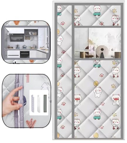 Magnet Wärmeschutzvorhang Für Türen 100x220cm Türvorhang Thermo Kälteschutz Ohne Bohren Thermovorhang Gegen Kälte Und Hitze Türvorhang Wasserdicht Winddicht Haustierfreundlich Mit Sichtfenster(90x205c