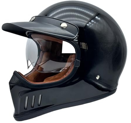 Retro Motorradhelm Integralhelme Full face Motorrad Helm Vintage Integralhelm Retro Classic Crash Racing Touring ECE-geprüfter Helm für Erwachsene Männer Women 4,L=59-60CM