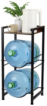 KCGANI Soporte para jarra de agua de 5 galones con estante de almacenamiento de madera, soporte desmontable para botellas de agua de 3 niveles, estante de almacenamiento de jarra de agua, organizador