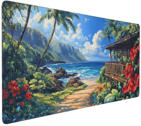 Large Mouse Pad 900x400x4mm Beach Gaming Mouse Mat Ocean XL Mousepad Anti-Fray Stitched Edges with Non-Slip Rubber Base,Ergonomic Mouse Pad Extended Desk Mat,for Home Office Accessories PC,Laptop