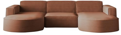 Kaiser Möbel - Ecksofa mit Wohnlandschaft, Eckcouch U Form XXL, Bigsofa, Sofa 3-sitzer, Bequemes Couch mit Ottomane für Wohnzimmer, Relaxsofa, Cord Stoff, Lounge-Set U-Form, Modena Studio, Ziegel