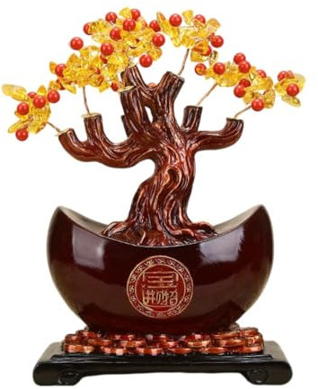 LOVIVER Geldbaum-Statue, Kunsthandwerk, Ornament, kreative dekorative Figur, Wohlstandsskulptur für Neujahr, Regal, Eingang, Büro, Rot