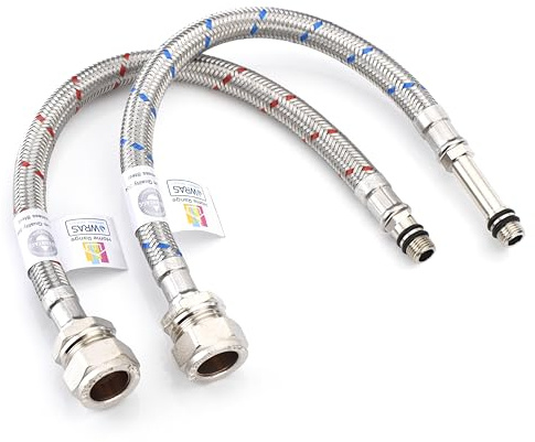 Home Range 2X M10 (10mm) x 15mm Compression 300mm Tap Tails | WRAS Approved | Flexible Braided Stainless Steel Hose Pipe Kitchen Sink, Bathroom Basin, Boiler & Monobloc Mixer Tap Connectors | 4 Lengths