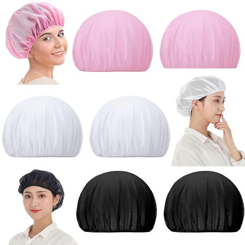 6 Pezzi Berretto da Notte in Rete, Elastico Cuffia da Notte in Rete da Donna, Regolabile Retina per Capelli da Notte Con Elastico per Protezione dei Capelli Ricci Lunghi e Corti (Bianco, Nero, Rosa)