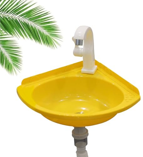 Lavabo de Esquina Pequeña de Plástico para Baño - Fregadero de Montaje En Pared Suspendido Con Grifo y Juego de Desagüe - Mini para RV Wc Sótano