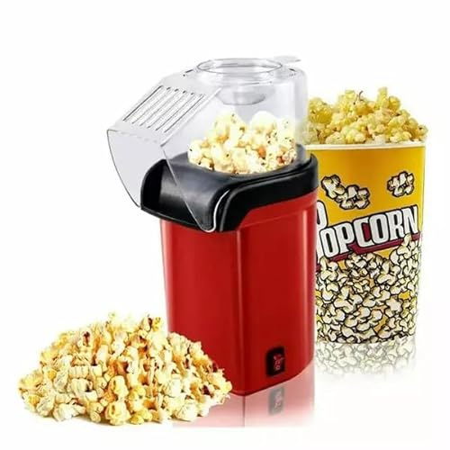 Elegant Popcorn Machine | Fast Hot Air Popcorn Maker l Healthy, Oil Free/Fat Free l with Measuring Cup and Removable Top Cover l Retro Red/Black Overlay (RED)
