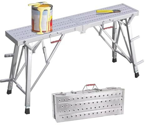 Escabeau robuste en acier galvanisé avec plate-forme de travail réglable et repose-pieds antidérapants, pliable et stable pour une grande capacité de charge (L x l x l) : 140 x 35 cm