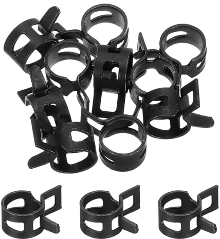 sourcing map 10 Pcs Fuel Line Clamps Spring Band Hose Clamps, 10mm Silicone Air Tube Vacuum Hose Water Pipe Low Pressure Clamps Assortment Kit, Black
