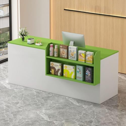 GUAWJRZDP Empfangstheke, Empfangstresen, Rezeption Mit Theke, Thekentisch, Rezeption Mit Ausstellungsregalen, Kassentisch Für Geschäfte, Salons, Einzelhandel, Empfangsraum(White+Green B,120cm/47.2in)