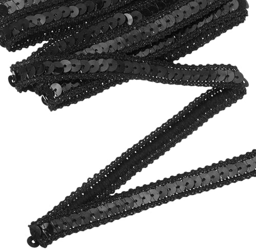 QUARKZMAN 11 Yard Cintas De Lentejuelas Ribete 0.5 Inch Negro | Cinta De Lentejuelas Gimp Ribete Lentejuelas Planas Paillette Tela Ribetes Planos Tiras Para Manualidades Costura Ropa