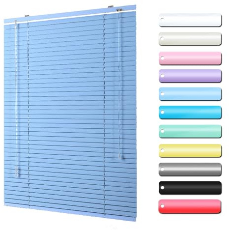 DJCYGG Blau Aluminium Jalousie Sichtschutz Sonnenschutz Tür Fenster Rollo Jalousette Metall Lamellen 25 mm Breit,Wand- und Deckenmontage,inklusive Montagematerial,Anpassbar (165cm x 180cm)