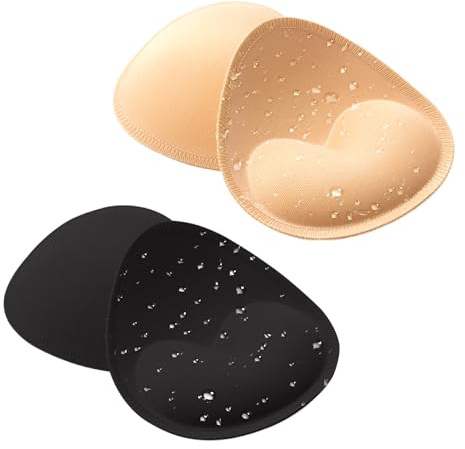 Nimiah vattentät baddräkt, bh, inlägg 2 par, behå, inlägg push-up för kvinnor, sydd, vadderad för bikini, sportbehå, lämplig, 1 beige + 1 svart, BC