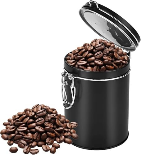 Barattolo per caffè in acciaio inox ermetico con valvola, contenitore per caffè vuoto nero per mantenere la freschezza, protezione dell'aroma con coperchio per chicchi di caffè, polvere, tè, noci