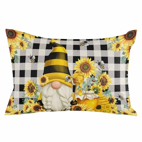 Pillowcase 20x36 Inch - King Eucalyptus Leaf Sunflower Bee Gnome Soft Brushed Microfiber Pillow Covers with Hidden Zipper Closure Bed Pillow Shams for Bedroom Sofa Car, 1pcs