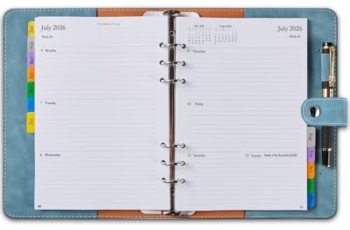 Kalender 2026 Buchkalender A5 Nachfüllbar, Terminplaner/Wochenplaner Ringbuch mit Monatsregistern, Passwort Notizen Kontakt, Softcover Organizer mit Tasche & Stiftschlaufe, Planer Jan.26-Dez.26