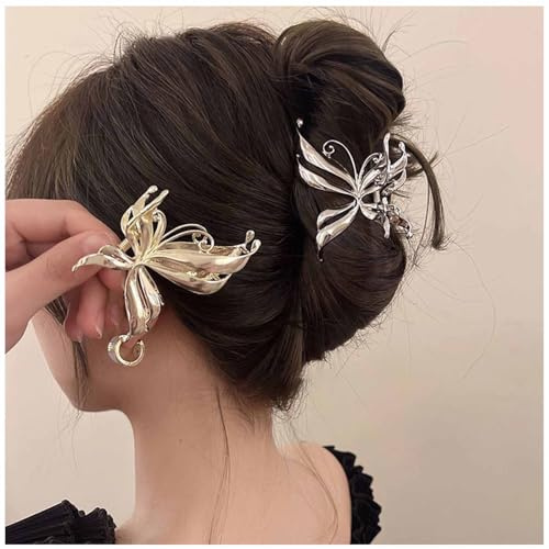 Aneneiceera Vintage Hohle Schmetterling Haarspange Krallen Metall Haar Kralle Barrette Silber Große Haarhalter Clips Minimalistische Kiefer Haar Klammer Nicht Rutschen Haar Fangen Dekorative Haarclip