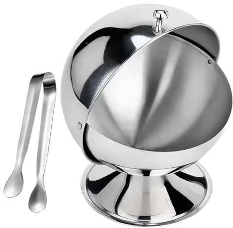 Limtula Lot de bols à sucre sphériques en acier inoxydable et pinces avec couvercle enroulable pour épices de cuisine, salle à manger, décoration de table