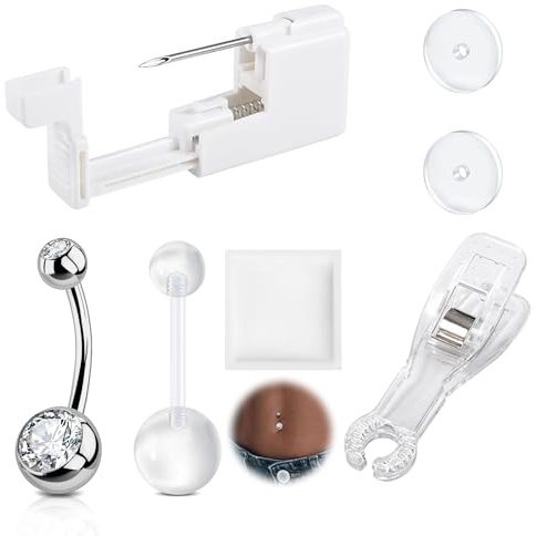 AVYRING Kit de piercing para ombligo, kit de perforación desechable para ombligo, kit profesional de pistola de perforación corporal, titanio, acero inoxidable, herramientas de perforación para