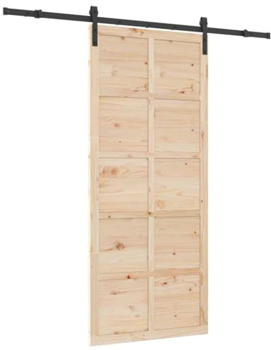 vidaXL Porta a scomparsa 80 x 208 cm in legno di pino massello, finitura rustica marrone, binario lungo 200 cm, per uso interno, meccanismo salvaspazio regolabile, divisorio decorativo per la casa