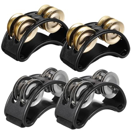 Fußtamburin Stahlglöckchen 4 Schlaginstrument Doppelreihiges Stück | Abs, Edelstahl und Nylon, für Musikaufführungen und Unterricht, Ergonomische Form, Klarer Klang