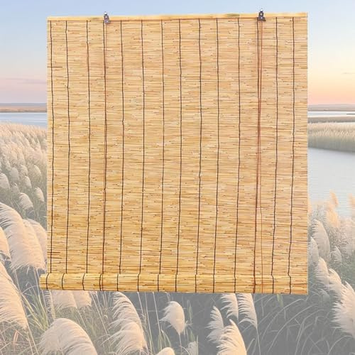 Tenda a rullo in bambù per esterni, resistente ai raggi UV, facile da installare, linea nera, 50 x 140 cm, perfetta per proteggere la privacy e il sole, ideale per terrazze e balconi.