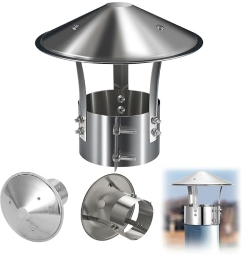 Comignolo Canna Fumaria Cappello del Camino in Acciaio Inox Cappuccio Antipioggia Tappo di Sfiato per Tetto Rotondo Copertura per Tubo di Scarico per Tutti I Tipi di Camini 75~200mm(125mm/5in)