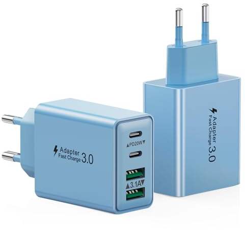 2-Pack USB C Ladegerät, 40W 4-Ports USBC Stecker Fast Charger Mehrfach Schnellladegerät USB Ladestecker mit PD Adapter+QC Ladegerät für iPhone 17 16 15 14 13 Pro Max Plus 12 11, iPad, Samsung Handys