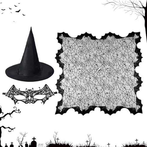Spinnennetz-Hexenumhang – Damen-Spinnennetz-Umhang, 3 Stück, Halloween, schwarze Spitzen-Umhänge, Kostüm-Outfits für Brautfoto, Herbst, Gothic, Vampir, Geist, Urlaub, Festival, Cosplay