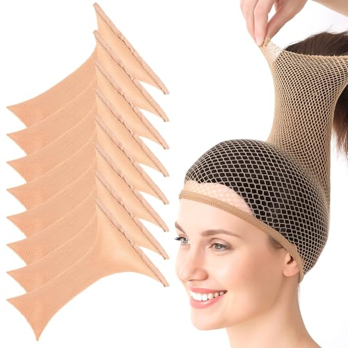 Sibba 8 Pcs Wig Caps Elastic Large Mesh Hair Net Nude Non Slip Stretchable Nylon Hairnet for Long Thick Hair Cosplay