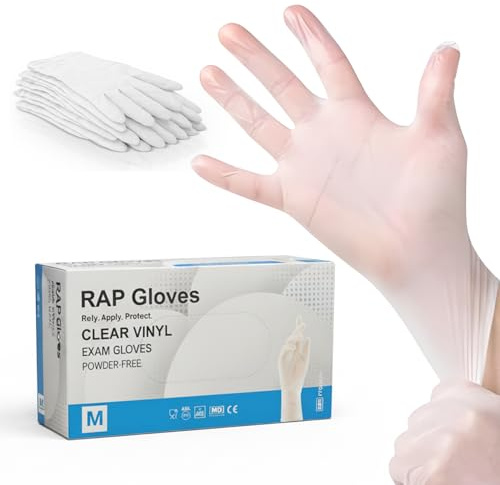 Disposable Vinyl Gloves Clear Medium Pack of 100 Powder Free Latex-Free | Examination grade, non-sterile, beaded cuff, food safe handling, for kitchens, home cleaning, clinics, care homes, salons