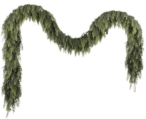 Christmas Decoration Fir Garland Artificial Cedar Decorations, Real Feel Artificial Fir and Cypress Vines - for Fireplace, Farmhouse, Home, Party, Fireplace Bench