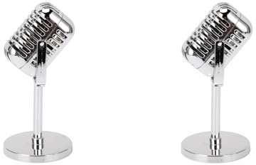 AKLOSIPY Accessoire de Microphone Rétro Vintage, 2 Pièces, Modèle pour Décoration de Bar et Soirées à Thème, Faux Micro Classique avec Un Beau Design