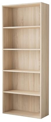 Nera Wooden 5 Tier Bookcase Standing Storage Shelving Storage for Home Office Display (Sonoma Oak)