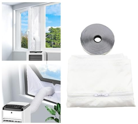 Opatiny Kit de sellado de ventanas para aire acondicionado portátil, paño aislante lavable de 500 cm en blanco, bloqueador de fugas de aire frío de bajo consumo para uso doméstico
