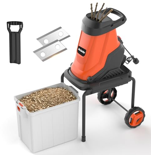MAXLANDER 15-Amp Electric Wood Chipper Shredder with 50L Collection Bin, 1.8-Inch Cutting Diameter for Yard Waste & Branches, Efficient Mulcher for Composting, 15:1 Reduction Ratio