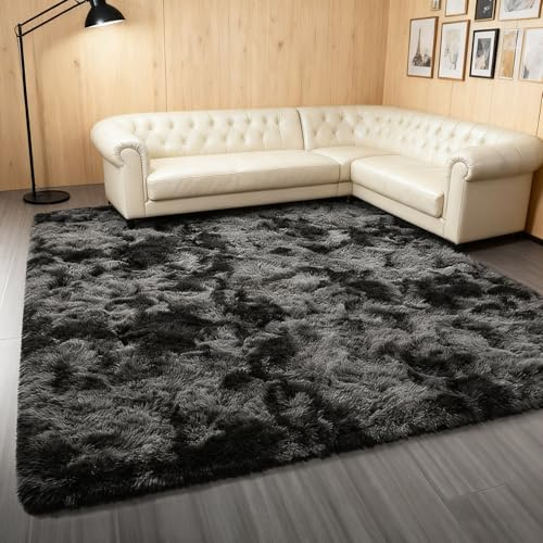 LIHUANE Hochflor Flauschig Teppich 110 x 290 cm Super Soft Shaggy Modern Flauschiger Fellteppich Anti-Rutsch Unterseite Fürs Wohnzimmer, Schlafzimmer Und Kinderzimmer, Dunkelgrau