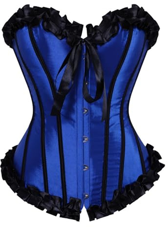 Generisch Corsé sexy para mujer, espalda descubierta, cuello en V, lencería push up, corsé suave, elegante, ligero, corsé para fiestas, carnaval, cómodo corsé, azul, 6XL
