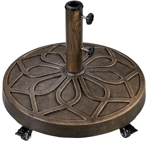 Yaheetech Sonnenschirmständer Garten Schirmhalter Schirmgewicht Rund Balkonschirmständer mit Rollen für Terrasse/Balkon/Garten/Strand Schirmstöcke bis 38/48 mm, 21 KG, Bronze