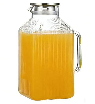 Large Leakproof Pitcher - Glass Drink Pitcher Jugs, 3.8L Oversized Beverage with Protective Cover, Iced Tea Maker with Drip-Free Spout, Heat Resistant Glassware, High Capacity Fridge Storage for Home
