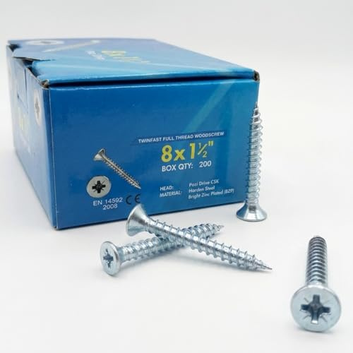 200pc M4 x 40mm Wood Screws (8 x 1 1/2) Twin Thread Pozi CSK Chipboard Timber MDF