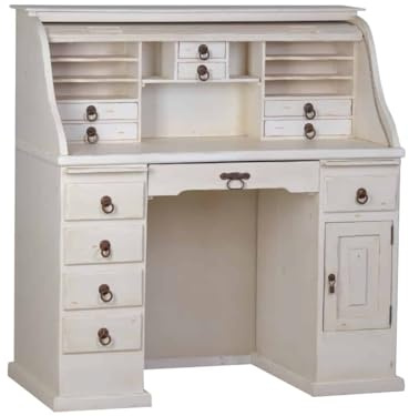 MiaMöbel Sekretär Old White 124x125x58 cm Mexico Möbel Landhausstil Massivholz Pinie Weiß