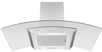 Cookology Curved Glass Chimney Cooker Hood, Wall Mounted Extractor Fan, LED lighting, Adjustable Height (Stainless Steel, 90cm)