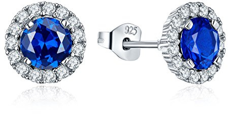 JO WISDOM Pendientes Plata 925 Mujer con Circonita Cúbica AAA Piedra natal de Septiembre Color Zafiro