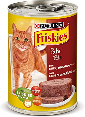 Purina Friskies Comida húmeda para Gato Adulto en Paté con Buey, Hígado y Verduras, 24 latas de 400g