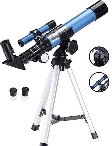 Aomekie Teleskop Astronomie Fernrohr Teleskop Einsteiger mit 10X Smartphone Adapter Ausziehbares Stativ Tasche Mondfilter und Aufrechtes Sucherfernrohr (40/400)
